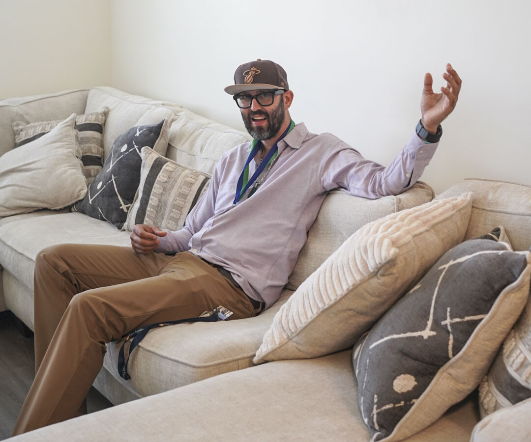 A resident in his apartment.